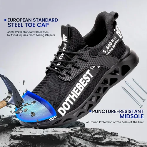 Miniatura 2 de Furuian - Tenis con punta de acero para hombres y mujeres, zapatos de seguridad ligeros, cómodos, a prueba de pinchazos, zapatos de trabajo