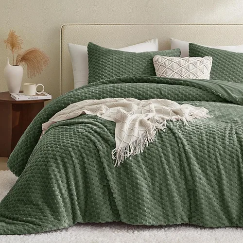 Miniatura 16 de Petrichor Juego de edredón esponjoso tamaño individual, edredón grueso de franela negra ultrasuave para cama Queen, juego de ropa de cama cálido