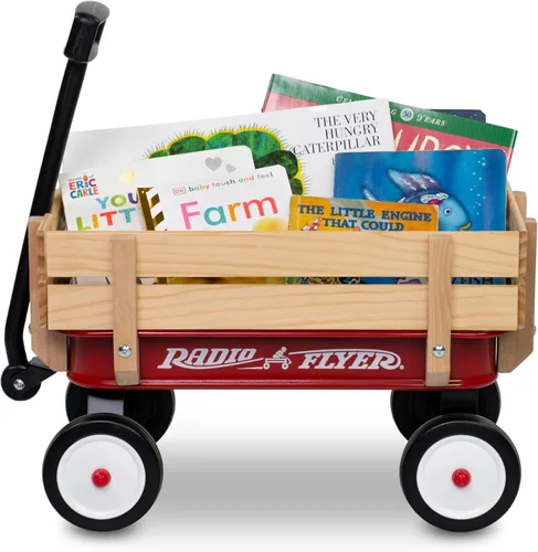 Miniatura 5 de Radio Flyer Mini vagón de acero y madera para niños, vagón de juguete de 19 pulgadas para niños de 1.5 años en adelante, versión de tamaño de juego
