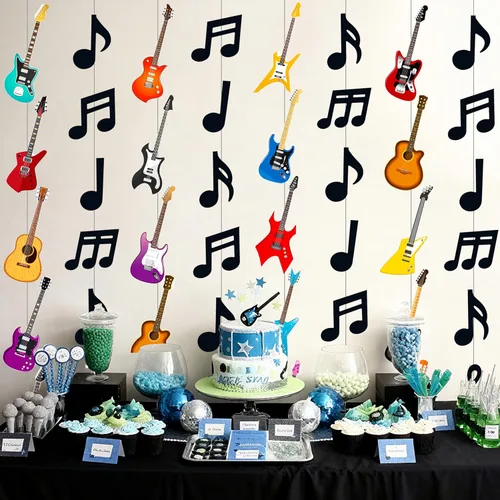 Miniatura 6 de 8 guirnaldas colgantes de fiesta musical para cumpleaños, decoración musical para colgar notas musicales, guirnaldas de techo para músico, fiesta