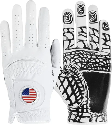 FINGER TEN Men’s Golf Gloves Rain Grip with Silicone Palm Value 2 Pack, Glove with Ball Marker for Right/Left Handed Golfer, Anti-Slip Stylish All
