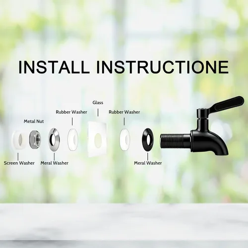 Miniatura 5 de Accguan Dispensador de bebidas de 1 galón, dispensador de agua de vidrio con tapa de lata negra y grifo de acero inoxidable negro, marco de hierro