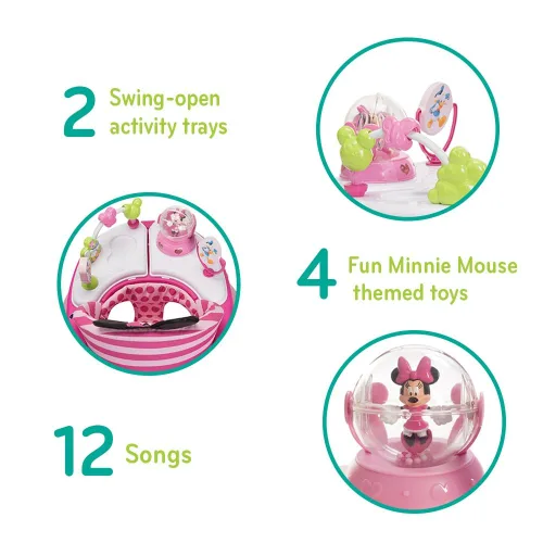 Miniatura 4 de Andadores y centro de actividades para bebés Minnie Mouse de Disney Baby, andador rosa con música y luces de purpurina