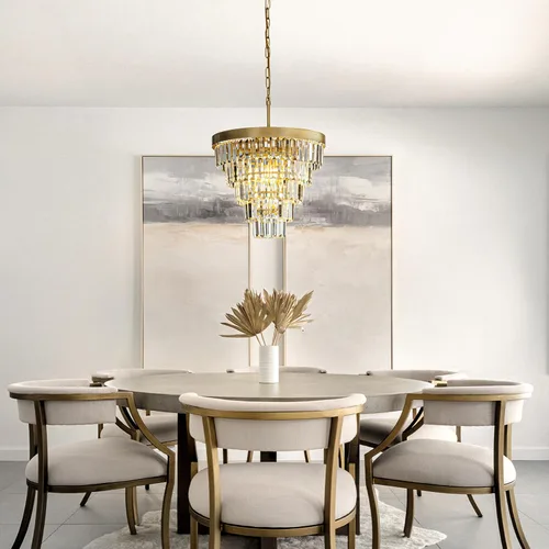 Miniatura 9 de ALOADECOR Candelabro de cristal de 5 niveles con forma de cono glamoroso de 4 luces, de 16 pulgadas, color dorado suave, ajustable, contemporáneo