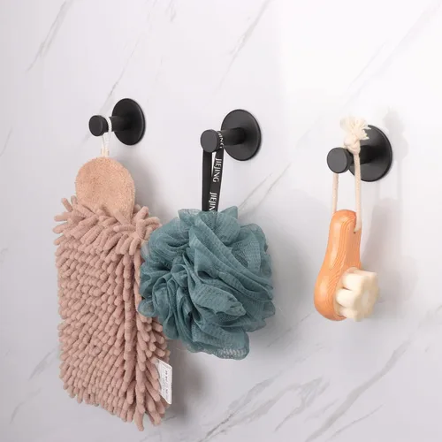 Miniatura 2 de Ganchos para Toallas de Baño, Paquete de 6 Ganchos Autoadhesivos para Abrigos, Gancho Resistente para Bata Sin Perforación, Colgador de Ropa Negro 6