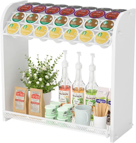 Lixple Organizador de cápsulas de café para encimera, soporte de bambú para tazas K, organizador de estación de café de fácil montaje para barra de
