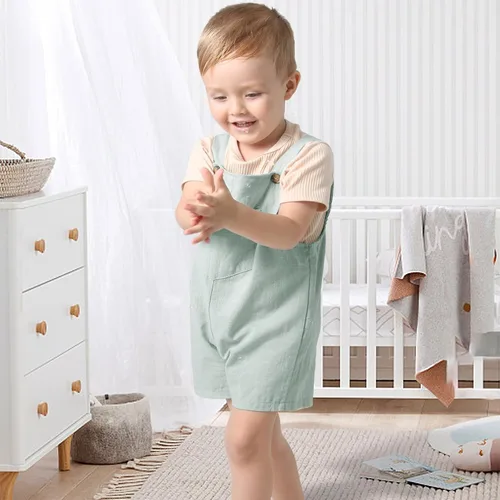 Miniatura 2 de MBMSHEGH Conjunto de ropa de verano para bebé y niño, con parte superior acanalada y tirantes con botones