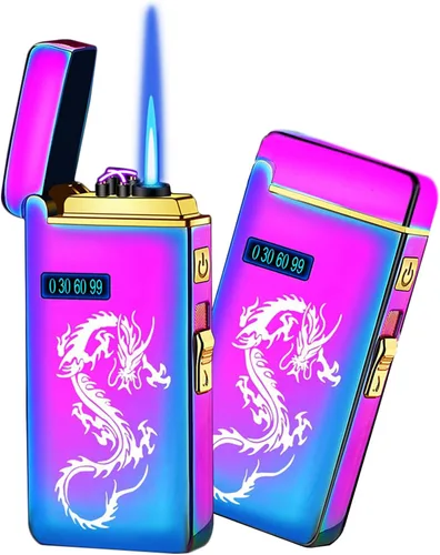 Miniatura 12 de Arc Jet - Encendedor de llama, 2 en 1, eléctrico recargable por USB, a prueba de viento, encendedor infinito, butano recargable para puros