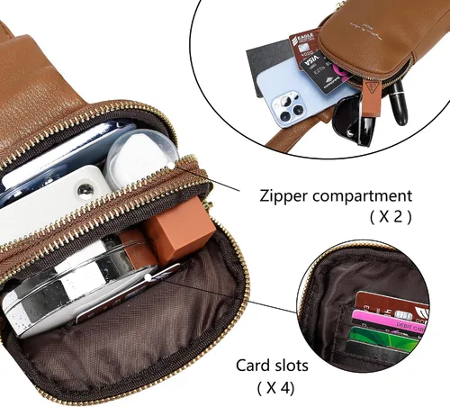 Miniatura 4 de Cangureras cruzadas para mujer, bolso bandolera de piel sintética, bolso pequeño para viajes (marrón fucsia), Estilo-marrón1-1, Bolso bandolera