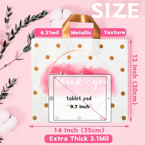 Miniatura 2 de Bolsas de Agradecimiento - Paquete de 50 bolsas de compras de plástico extra gruesas para pequeñas empresas, boutique, oficina, fiesta