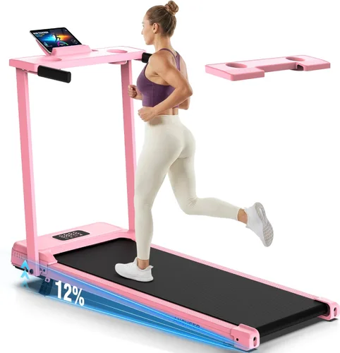 Miniatura 8 de ANCHEER Portable Treadmill with Incline, 3.5HP Walking Pad with Desk & Handle Bar, Foldable Treadmill for Home Office Small Space with Remote