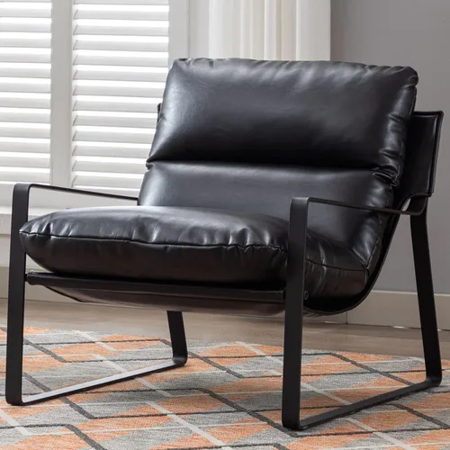 Miniatura 10 de Ya-Home Silla de Acento Mid-Century, Silla Lateral Cómoda con Reposabrazos de Tela Chenille, Silla de Ocio Tapizada con Marco de Metal Negro