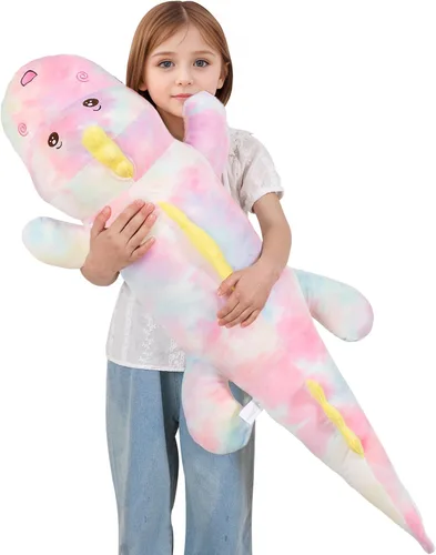 Miniatura 10 de Tianmihou Almohada corporal de dinosaurio gigante de 32 pulgadas, lindo animal de peluche largo de dinosaurio, juguete de peluche grande