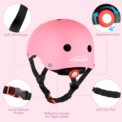 Miniatura 3 de KAMUGO - Casco ajustable para niños, adecuado para niños pequeños de 2 a 14 años, para niños y niñas, seguridad multideportiva para ciclismo, Rosa