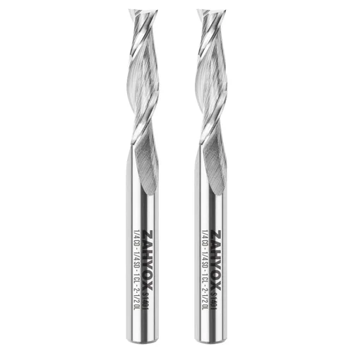 Miniatura 8 de Zahyox Broca de fresadora en espiral de vástago de 1/4 pulgadas, compresión arriba y abajo, carburo sólido, fresadora CNC recta para madera, 1/4