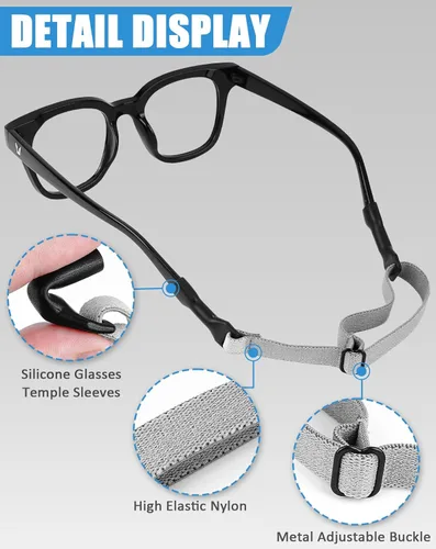 Miniatura 4 de BILIONE Correa de vidrio sin cola para gafas, cordón para lentes de sol para hombres y mujeres, soportes ajustables para gafas alrededor del cuello