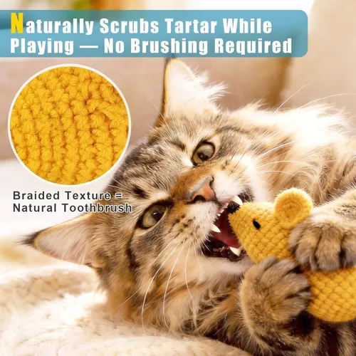 Miniatura 4 de Retro Shaw Juguetes de Hierba Gatera de Ganchillo Ratones para Gatos, 3 Piezas de Ratones de Hierba Gatera de Hilo para Animales, Juguete Seguro