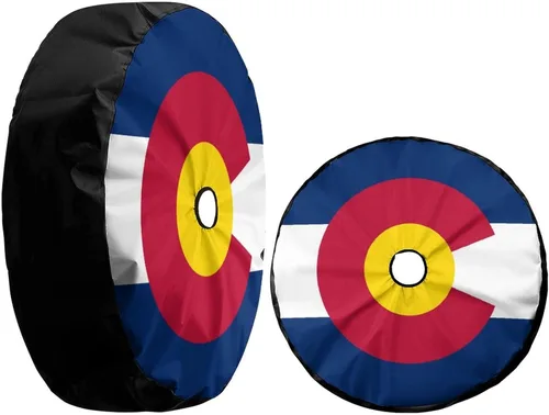 Miniatura 3 de Funda para neumático de repuesto con bandera de Colorado con agujero de cámara de respaldo para remolque, RV, SUV y muchos vehículos, 17 pulgadas