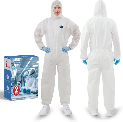 Miniatura 9 de Overol de protección desechable, monos desechables con pretina elástica con cierre delantero y puños tobilleros, traje de aislamiento SMS con Blanco