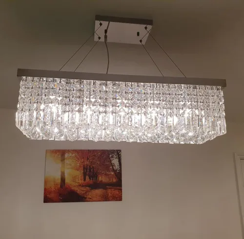 Miniatura 3 de Dst Lámpara de araña moderna de cristal, elegante lámpara de techo rectangular de lujo, lámpara colgante cromada de montaje empotrado para comedor
