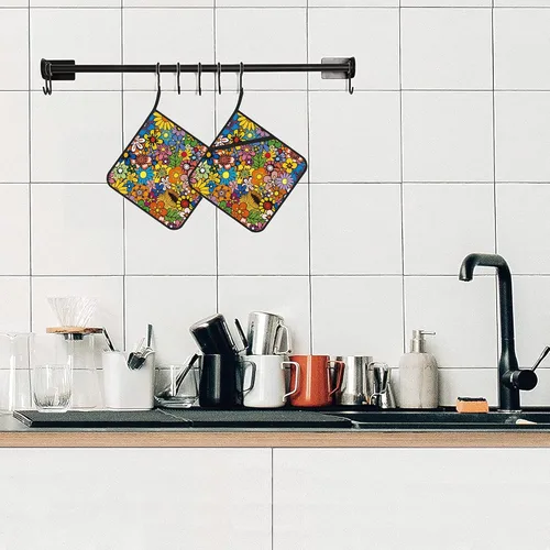 Miniatura 5 de Juego de 2 soportes para macetas abstractas hippie, resistentes al calor, para microondas, hornear, horno, platos finales y barbacoa Flor hippie