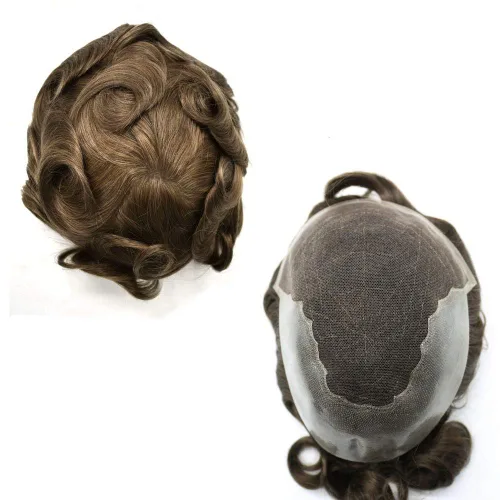 Miniatura 49 de Peluca de repuesto de cabello natural de poliuretano con encaje frontal para hombre (7x9 pulgadas, densidad de luz, 1B40# negro natural con 40% gris)