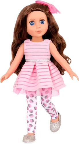 Glitter Girls – Muñeca de moda de 14 pulgadas – Cabello castaño y ojos azules – Vestido rosa, zapatos brillantes y lazo para el cabello – Muñecas