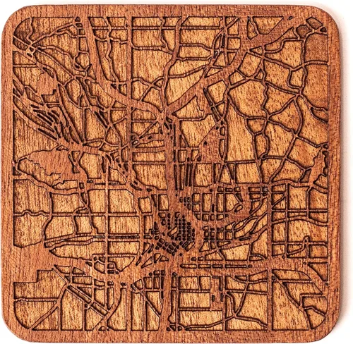 Miniatura 144 de Posavasos Amsterdam Map by O3 Design Studio, 1 pieza, posavasos de madera Sapele con mapa de la ciudad, hecho a mano, varias ciudades opcionales