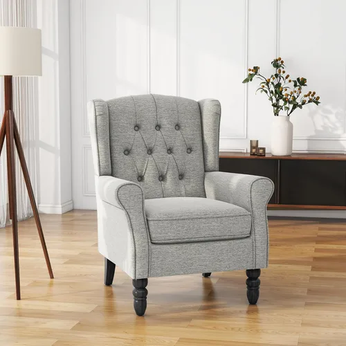 Miniatura 33 de Silla de Acento de Respaldo Alto, Sillón Tapizado en Tela para Sala de Estar, Sillón Wingback con Estampado Floral con Patas de Madera Maciza, Sofá