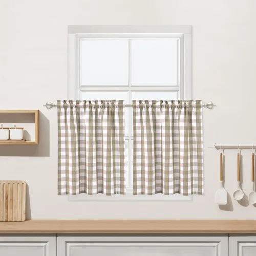 Miniatura 12 de Cortinas de Cocina Estilo Granja de Cuadros Vichy Blanco y Negro de 24 Pulgadas de Largo, Cortinas de Café de Media Ventana de Cuadros Buffalo