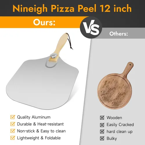 Miniatura 5 de Pala de pizza, espátula de pizza de 12" x 14" pulgadas para horno, paleta de pizza de aluminio con cortador raspador cepillo de repostería, palas