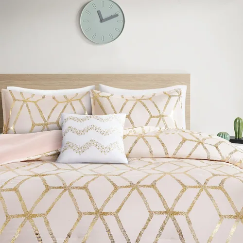 Comfort Spaces Vivian juego de edredón ultra suave para todas las estaciones, ligero y moderno, ropa de cama con estampado geométrico, metálico y