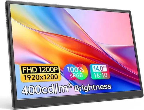 WGK Monitor portátil de 14 pulgadas FHD1200P ultradelgado para monitor de laptop, USB-C HDMI Plug&Play, monitor externo 100% SRGB, pantalla