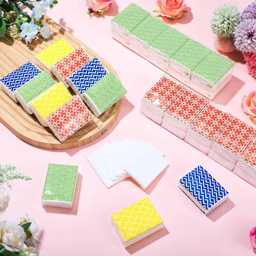 Miniatura 2 de Yinder Paquete de 120 pañuelos de bolsillo de tamaño de viaje, 3 capas, papel facial geométrico a granel, pequeños pañuelos para billetera