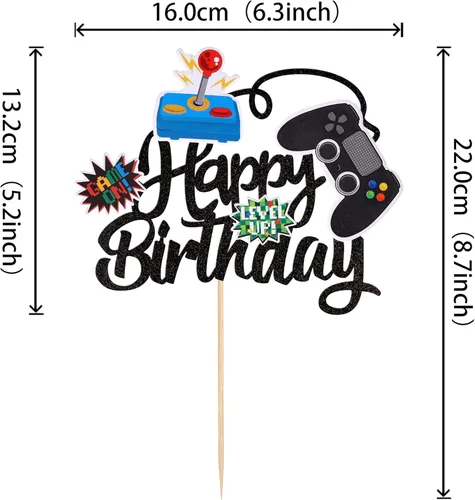 Miniatura 2 de 25 piezas de adornos para cupcakes de videojuegos, adornos para cupcakes de feliz cumpleaños, controladores de juego, adornos para cupcakes