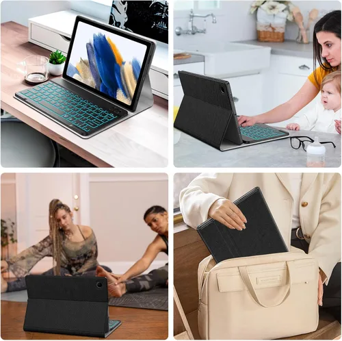 Miniatura 4 de JUQITECH Funda con teclado retroiluminado para Samsung Galaxy Tab A8 10.5 2022, funda suave inteligente con teclado inalámbrico desmontable