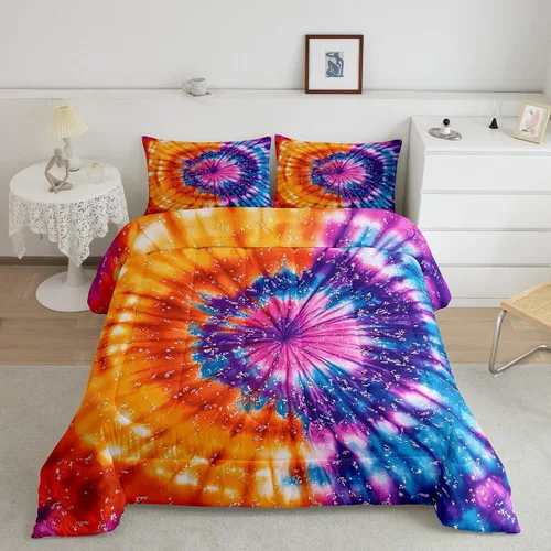 Miniatura 19 de Erosebridal Juego de edredón de teñido anudado psicodélico en espiral, tamaño individual, juego de ropa de cama bohemio con remolinos de acuarela