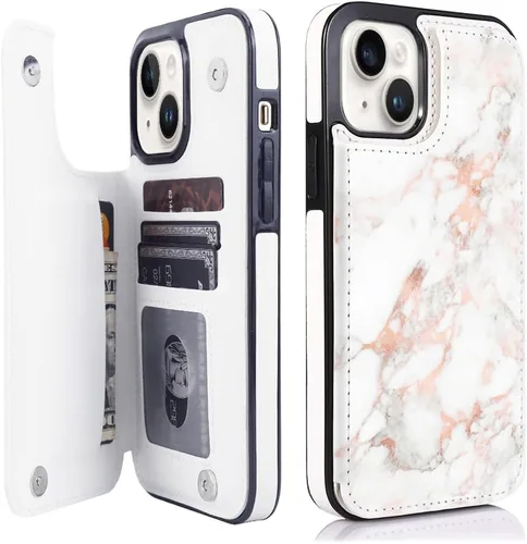 Miniatura 52 de uCOLOR Funda compatible con iPhone 15 de 6.1 pulgadas con ranura para tarjetero, función atril, doble cierre magnético y bloqueo RFID, funda de 6.1