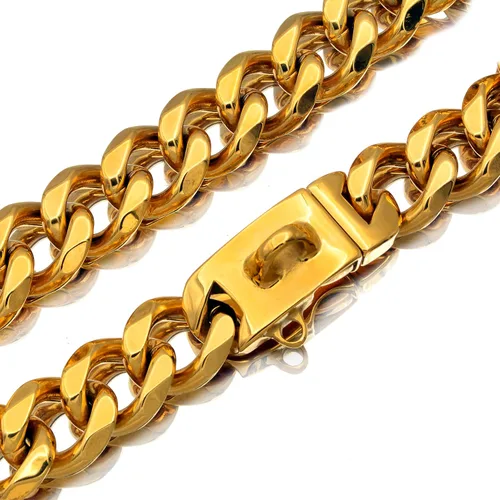 Miniatura 3 de Collares dorados de acero inoxidable fuertes para perros con cierre de hebilla de seguridad, collar de entrenamiento de cadena de eslabones cubanos