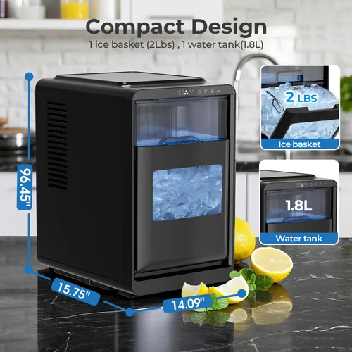 Miniatura 6 de Kismile Encimera para hacer hielo en forma de media luna, 16 piezas en 10-15 minutos, 26.5 libras/día, máquina de hielo portátil autolimpiante