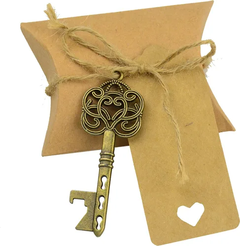 Aokbean 50pcs Vintage Esqueleto Llave Abridores de Botellas Recuerdo Recuerdo Regalo Almohada Caja de Caramelos Escort Etiqueta de Gracias Cinta