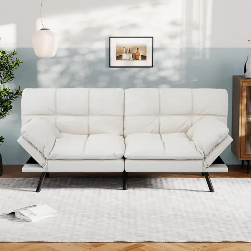 Miniatura 15 de Vyfipt Sofá cama futón, sofá pequeño de espuma viscoelástica con respaldo dividido para sala de estar, sofá biplaza moderno con reposabrazos
