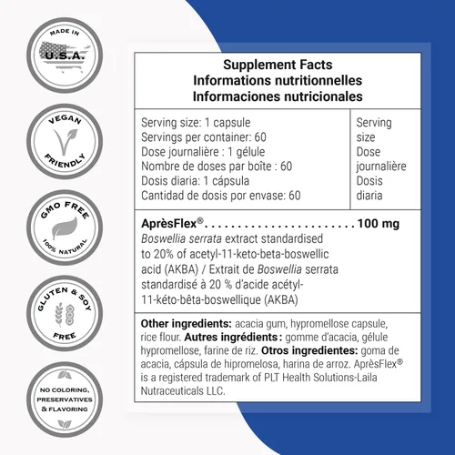 Miniatura 4 de Supersmart - Extracto de Super Boswellia 100 mg por día (patentado y de alta resistencia) - Suplemento ApresFlex Boswellia Serrata - 20% AKBA Sin