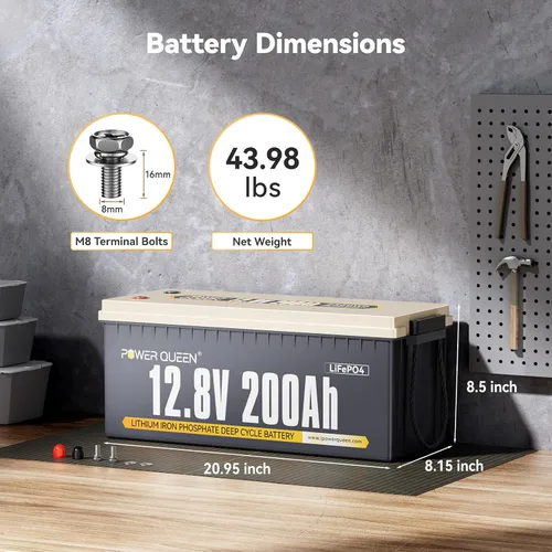Miniatura 8 de power queen Batería LiFePO4 de 12 V 200 Ah de 2560 Wh, batería de litio RV de hasta 15000 ciclos profundos, energía de reserva para energía solar