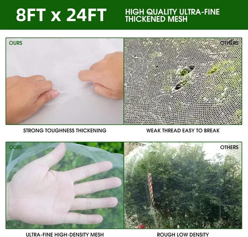 Miniatura 4 de Kit de red de jardín para camas elevadas, red de malla ultra fina de 8 x 24 pies con 6 juegos de aros de jardín, cubierta de hileras de plantas, red