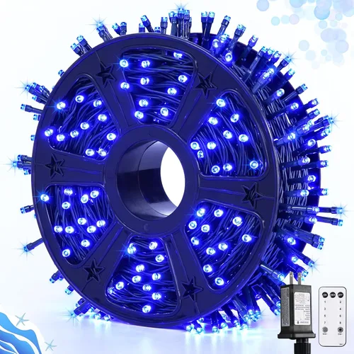 JMEXSUSS 500 luces LED azules de Navidad al aire libre, 173 pies, 8 modos, tira de luces de Navidad, impermeable, luz LED azul para árbol enchufable