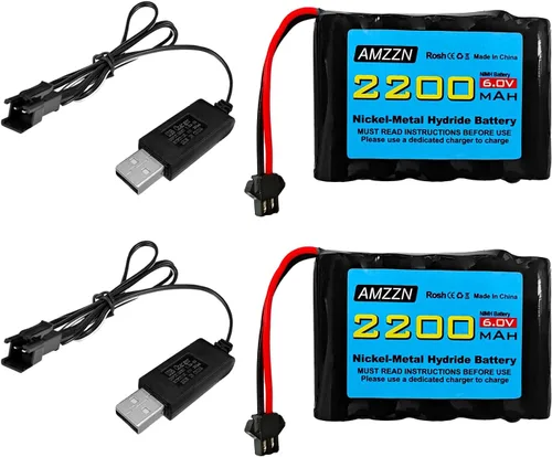 2 pilas AA NiMH de 6.0 V 2200 mAh con enchufe SM-2P y cargador USB para TB141 TB142 DE37 RC coche de juguete, excavadora RC, camión y baterías de