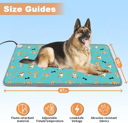 Miniatura 6 de Almohadilla térmica grande para mascotas (30 x 47 pulgadas), almohadilla térmica de temperatura ajustable para perros y gatos con temporizador