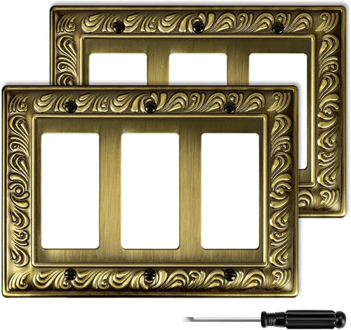 Miniatura 9 de Placa Decorativa de Pared de Latón Antiguo Cubierta de Interruptor de Luz Cubiertas de Enchufe Decorativo Placas de Interruptor Basculante