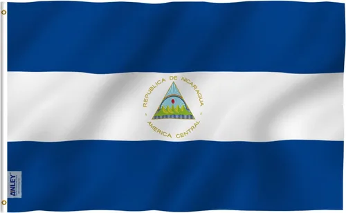 ANLEY Fly Breeze - Bandera de Nicaragua de 3 x 5 pies, color vivo y a prueba de decoloración, cabecera de lona y doble costura, banderas nacionales